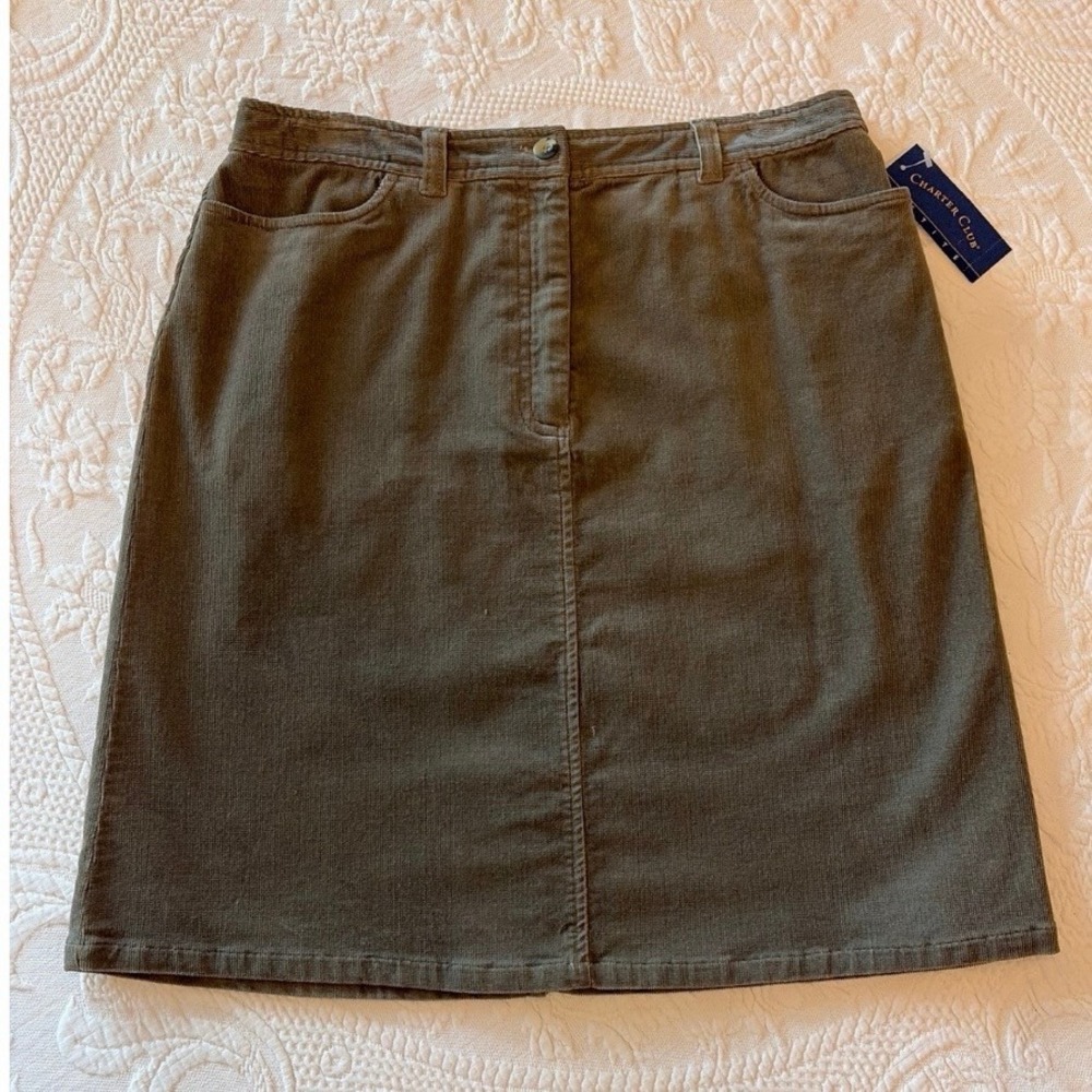 Charter Club Petite 12P Sage Corduroy Skirt Cottagecore Classic Vintage NOS NWT